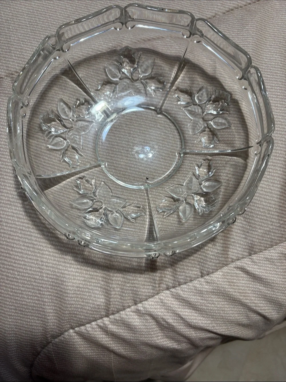 Clear Pressed Glass Candy Dish with Floral Motif